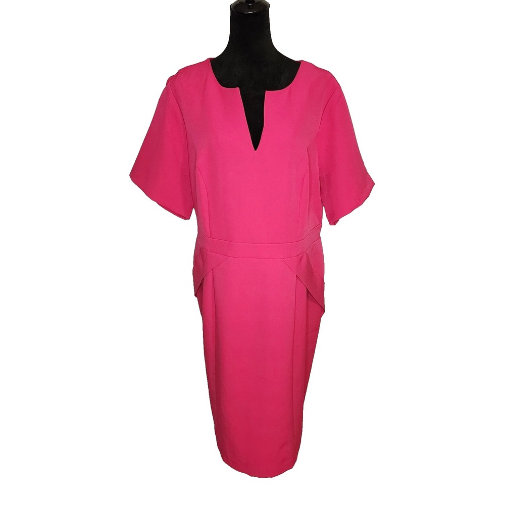 ELOQUII Size 20 Hot Pink Split V-Neck Crepe Stretch Pencil Sheath Office Dress